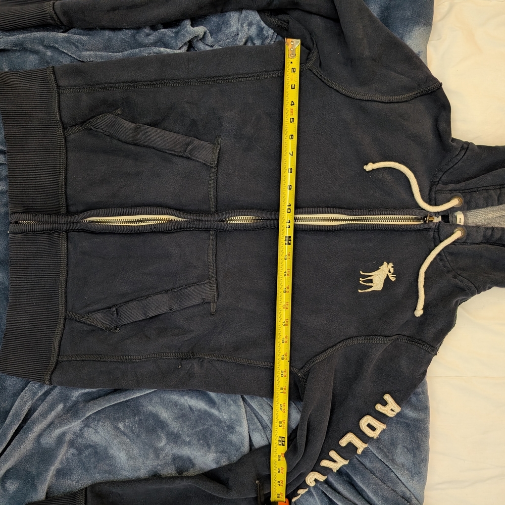 Vintage Heavyweight Abercrombie & Fitch Men's Navy Hoodie Jacket Muscle Fit - Picture 4 of 10